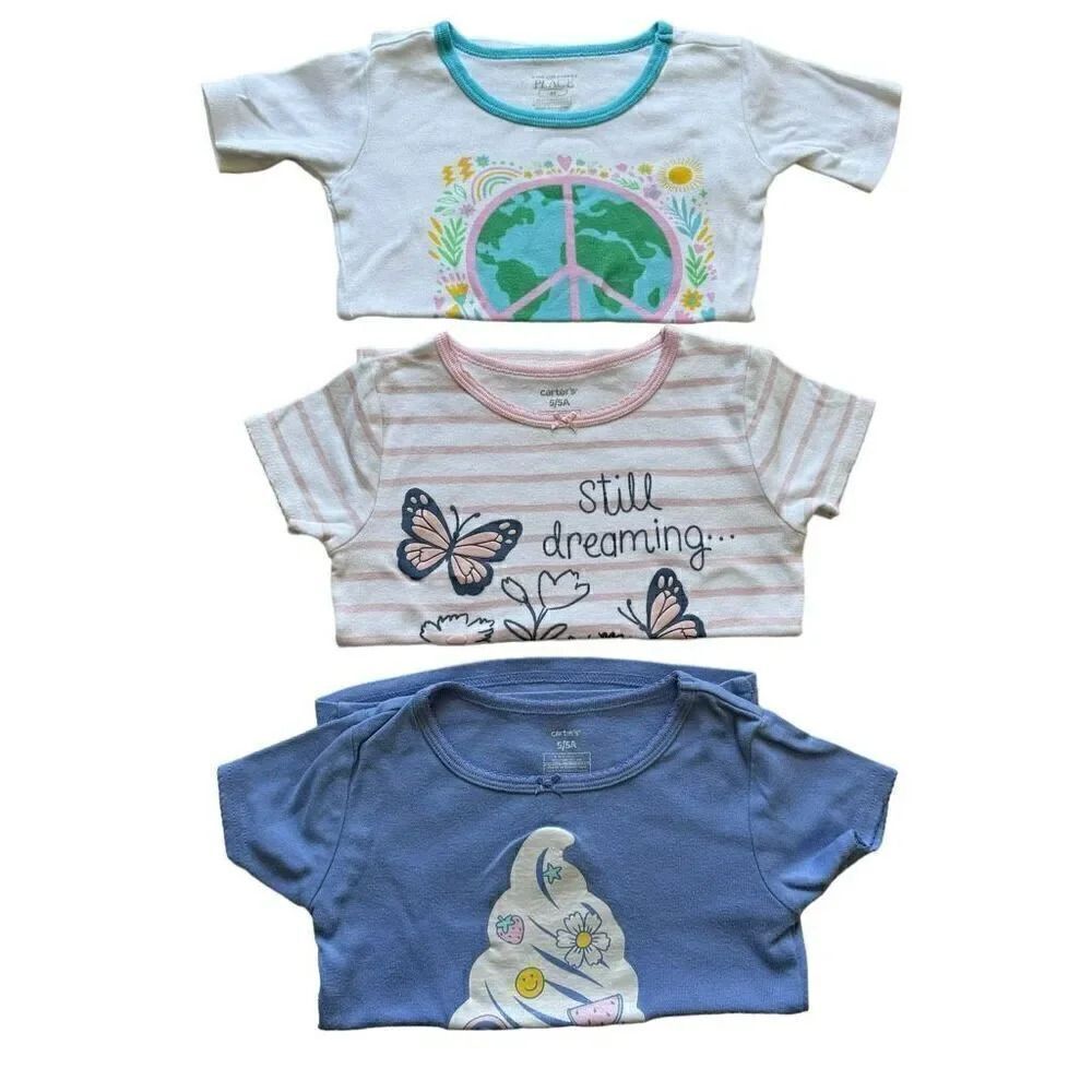 Carter’s Short Sleeves Cotton Snug Fit Girl Pajama Tops Bundle SZ 5T #2087